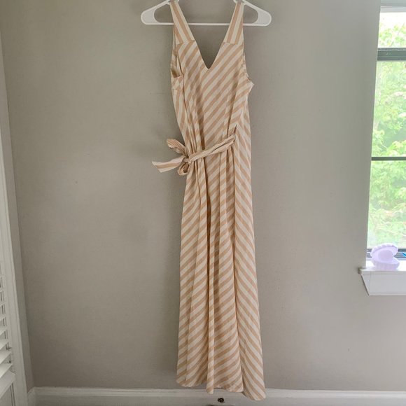 Neutral White, Beige, Sand, Beach Linen Cross Over Wrap Side Back Tie Tank Dress - Picture 3 of 5